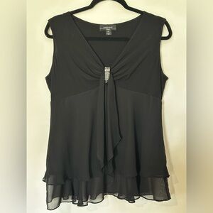 R & M Richards 2 Piece Set Black Sleeveless Blouse and Matching Pants